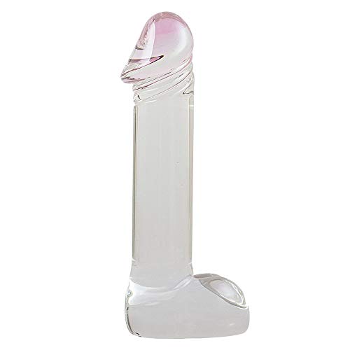 Deluxe Glass Dildo with Glans and Testicles, Crystal Glass Dildo/Penis/Butt Plug, G Spot Anal Vagina Masturbation Stimulator, Erotic SM Sex Toys for Women & Men Especially Lesbians