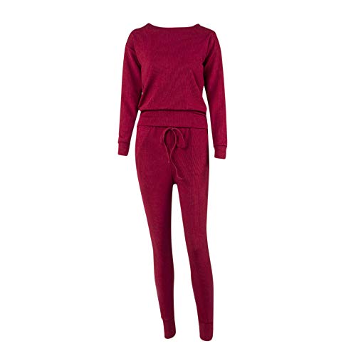 Dreamyth-Winter 2Pcs Women Solid Tracksuit Sweatshirt Regular Sleeve Long Pants Sport Lounge Wear Suit Sets (Wine Red, S:Bust:98cm/38.6'')