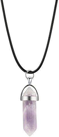 Nature Stone Necklace, Shybuy Women &Men Fashion Hexagonal Chakra Pendant Bullet Crystal Pendant Gemstone Pointed Quartz Stone Pendants Necklace (D)