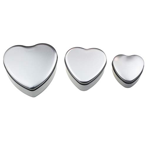 LJY 12 Pieces Heart Shaped Metal Tin Cans Empty Gift Candy Chocolate Storage Box Containers with Cover Lids (Mixed Sizes)