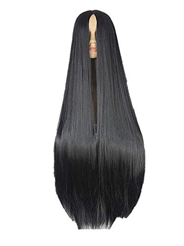 Synthetic Heat Resistant Fiber Long Halloween Carnival Costume Cos-play Straight Hair TshirtJet-black TshirtSerrated