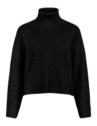 Object Objviola Ls Lo Rollneck Knit Noos, Noir, XL Femme