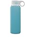 Bonison Durable Glass Water Bottle with Soft Colorful Silicone Sleeve Handle Lid (Blue, 14oz)