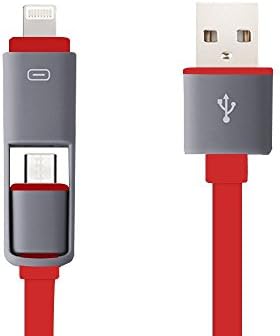Apple or Android Charging/Data Sync Cable. Micro USB &amp; Lightning Connectors to USB in a convenient 2 meter (6.6 foot) length. (Red)