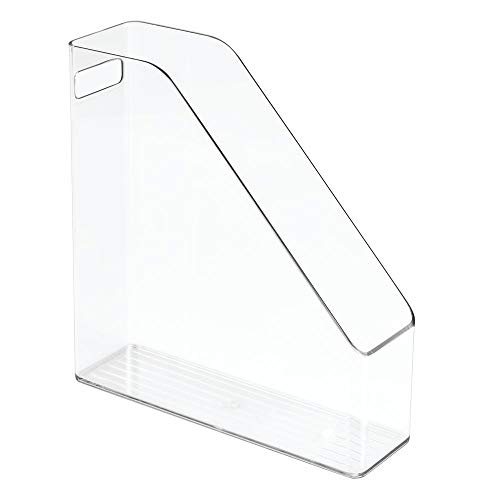 mDesign Plastic File Folder Bin Storage Organizer - Vertical with Handle - Holds Notebooks, Binders, Envelopes, Magazines - Container for Home Office and Work Desktops - 8 Pack - Clear