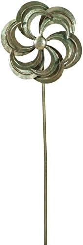 Spinning Aged Copper Finish Floral Metal Garden Wind Spinner Windmill Flower (Design 2)