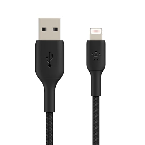 Belkin BoostCharge Braided Lightning Cable - 6.6ft/2M - MFi Certified Apple iPhone Charger USB to Lightning Cable 6ft - iPhone Cable - iPhone Charger Cable - Apple Charger - USB Phone Charger - Black