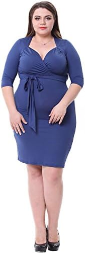 Sapphyra Women's Plus Size Slimming V Neck Half Sleeve Solid Casual Dress