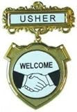 Badge-Usher Welcome-Pin Back-Shield-Brass