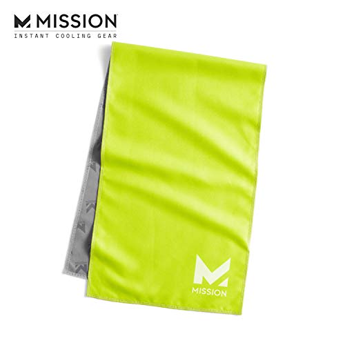 Mission Original Cooling Towel- Evaporative Cool Technology, Cools Instantly when Wet, UPF 50 Sun Protection, For Sports, Yoga, Golf, Gym, Neck, Workout, 10″ x 33″- Hi Vis Green