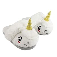 Komyufa White Unicorn Women Slippers Cozy Memory Foam Fleece House Warm Indoor Fluffy Plush Shoes