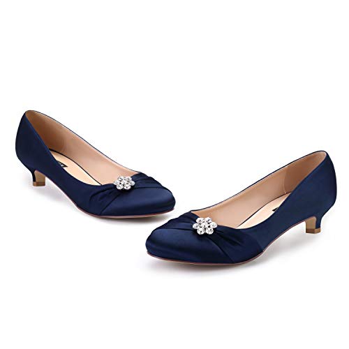 Erijunor E0110 Women Closed Toe Comfort Kitten Heels Rhinestones