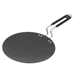 Yashvin @ Iron Tawa Induction Base Heavy Wider 10 Inch for Roti Paratha Chapati Phulka Omelette with Stainless Steel Handle Color (Black) || BN17