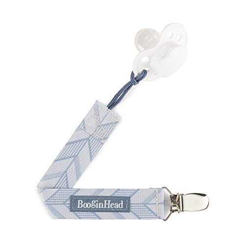 BooginHead Baby Newborn PaciGrip Pacifier Clip, Holder, Toy, Teether, Soothie, Universal Loop Layette Boy, Blue Arrows, Blue Feathers, 2 Pack