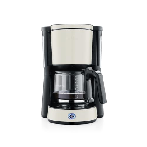 Severin Filterkaffeemaschine mit Glaskanne, Filterkaffee, Tropf-Stopp, Schwenkfilter, automatische Abschaltung, Kontrollleuchte, Kabelfach, Wasserstandsanzeige, Edelstahl/beige/schwarz, 1000W, KA 9575