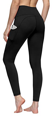 TQD High Waist Yoga Pants for Women Workout Running Leggings with Pockets Tummy Control Non-See-Through Fabric Black