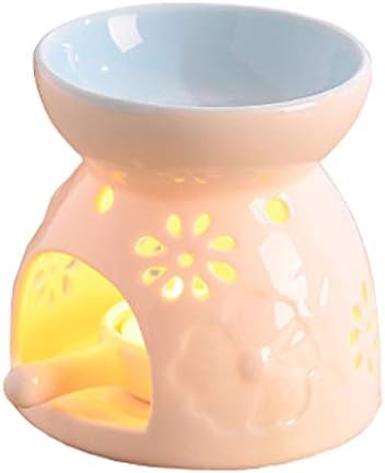 MONMOB Ceramic Aromatherapy Burner/Tea Light Candle Holder Oil Burner/Essential Oil Warmer Candle Holder/Wax Warmer, Essential Oil Incense Aroma Diffuser Furnace (Light Blue Bottom)