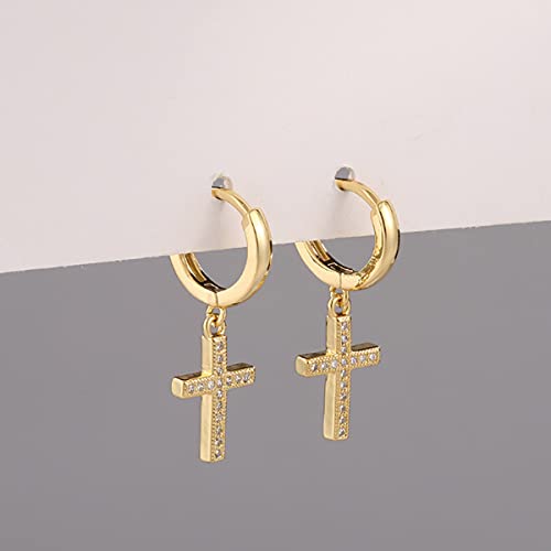Sunnygo 14K Gold Plated Dainty Cross Necklace Earrings Set Classic Adjustable for Women Girls Jewelry Gifts (Style C)