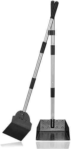 Snagle Paw Dog 2 Pack Poop Scoop Tray Spade Poop Scoop Adjustable Long Handle Metal with Bin for Pet Waste Removal, No Bending Clean Up for Large and Small Dogs