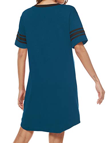 Womens Nightgown V Neck Night Shirts Casual Loose Sleep Dress Loungewear Blue M