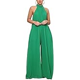 Vannida Women's European American Solid Color Linen Loose Sleeveless Stretch Jumpsuit