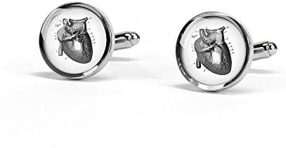 Handmade antique anatomical heart cufflinks silver men cuff links wooden gift box