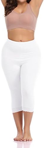 MINIVOG Women's Leggings Plus Size Stretchy Ultra Soft 3/4 Length Solid Capri with Lace Trim