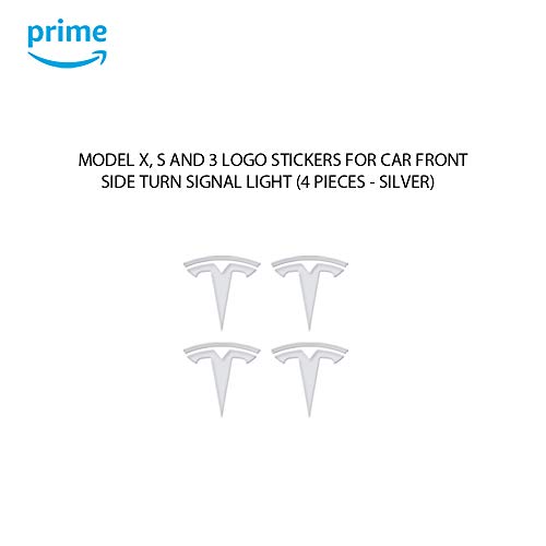 CoolKo Car Front Side Turn Signal Light T - Logo Stickers Exterior Decoration Compatible with Model X, S, 3 [ 4 Pieces - Silver ]