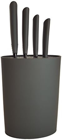 Professional 5 Piece Ceramic Knife Set with Black Oval Universal Knife Holder. Anti-Bacterial Blades, Soft Grip Handles. Includes 6” chef’s, 5” paring, 4” utility, 3” fruit knife by KABOOCHY