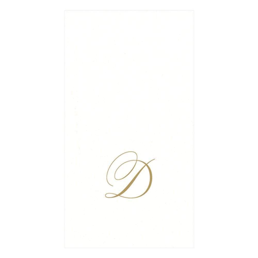 Caspari " Signature Gold Initial D Paper Linen Guest Towels, White Pearl, Pack of 24