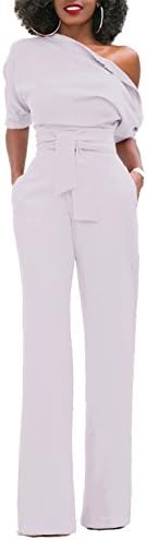 ONLYSHE Womens Sexy One Shoulder Front Tie Solid Long Pants Jumpsuit Rompers White Large