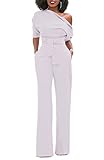 ONLYSHE Womens Sexy One Shoulder Front Tie Solid Long Pants Jumpsuit Rompers Army White Medium