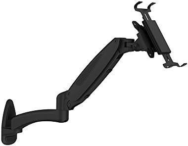 OLLO:TwinWall Mounted Gas Spring Monitor Mount with iPad Holder, Snap-on Head, +90º/-85º Tilt,180º Rotation, 0-18 Lbs. Each Arm, Black, Fits Most 15-27" (WA-1XP)