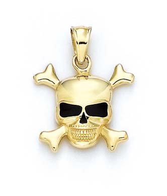 14k Yellow Gold Enamel Skull Pendant