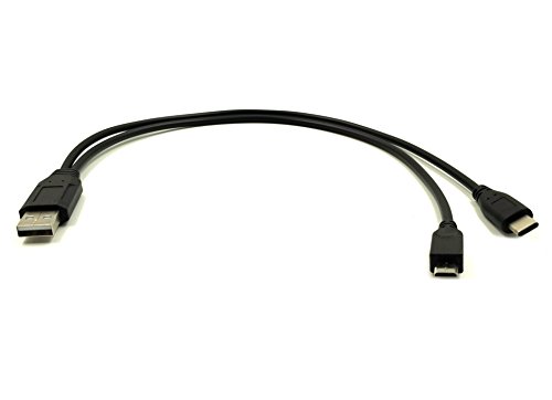 Duttek USB Type C Y Splitter Cable, Multifunctional 2 in 1 Charging Cable, USB 2.0 A Male to USB C Type C Male and Micro USB Male Charging Charger Cable Cord 0.3Meter Black