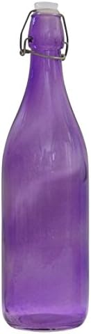 Glass Water Bottle with Top Secure Stopper Purple Color 1 Liter/33 Oz