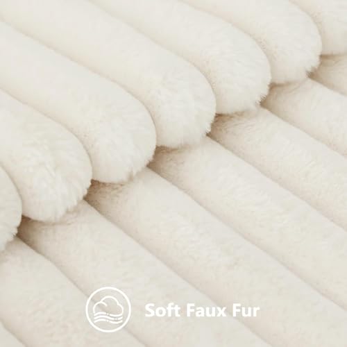 decorUhome Faux Fur Cushion Covers 45x45 cm Set of 2, Decorative Soft Plush Striped Neutral Pillow case 18X18 Inch with Velvet Back for Sofa, Bed, Living Room Home Decor, Cream White