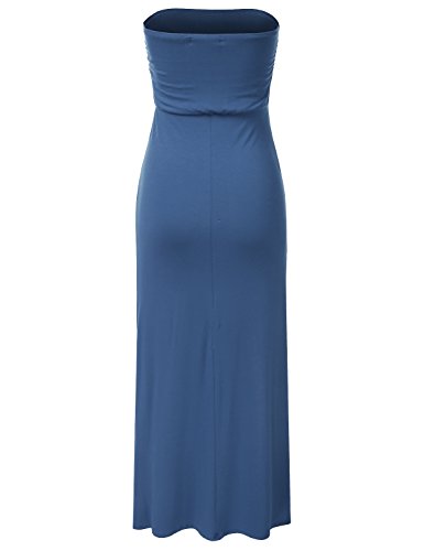 Dressis Womens Strapless Side Slit Maxi Tube Dress Indigo L
