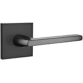 EMTEK Square Rosette Passage Set with Matching Finish Helios Lever - Choice of Left/Right Handing and 7 Finishes - 5110HLORHUS19 - Right Handed (RH) - Flat Black (US19)