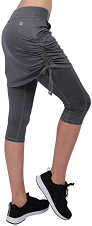 Honofash Tennis Skirt with Leggings Women Sports Running Skort Shorts Attached Pocket Golf Yoga Trouser Capri Netball Hockey Scapri Black Red