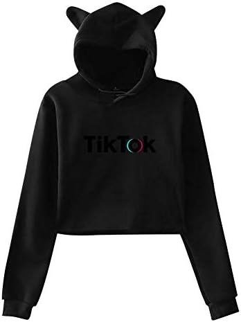 TIK Tok Hoodie Cat Ear Sweater Exposed Navel Fashion Kawaii Casual Sweatshirt for Womens