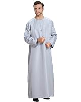 Ababalaya Men's Round Neck Long Sleeve Solid Saudi Arab Thobe Islamic Muslim Dubai Robe,Gray,M