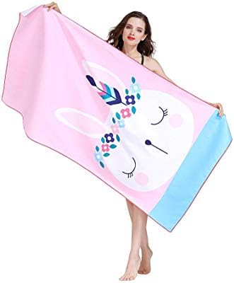Jastella Women Kids Girls Oversized Microfiber Pool Beach Towel Quick Drying Lightweight Ultra Absorbent Towel (63x31in) for Travel Sports, Compact Fitness, Swimming, Bath, Shower (Pink Rabbit)