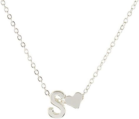 SUZN New Fashion A-Z 19 Letters With Love Heart Pendants Necklaces For Lovers Gift (Silver-S)