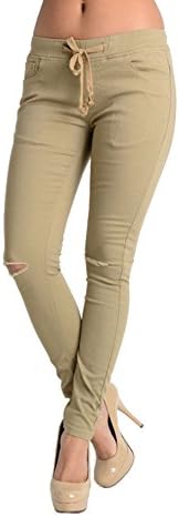 American Bazi Women's Solid Ripped Skinny Jogger Pants RJJ358 - J15A