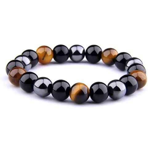 Vita Sharks Triple Protection Power Bracelet: Tiger Eye, Hematite & Obsidian | 100% Natural Gemstone | Reiki Charged | For Focus, Strength & Grounding