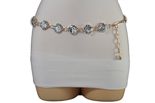 TFJ Women Fashion Belt Gold Metal Chain Hip High Waist Big Silver Beads S M L