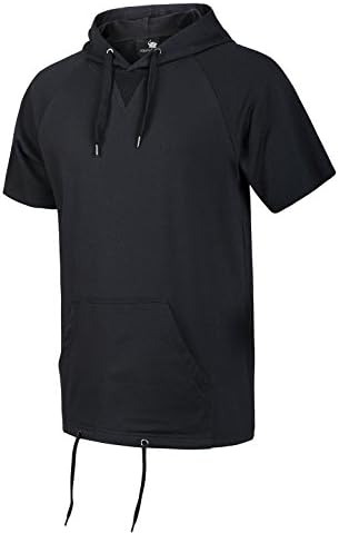 Shanliu Men's T Shirts Summer Casual Short Sleeve Black Shorts with Hat Kangaroo Pocket