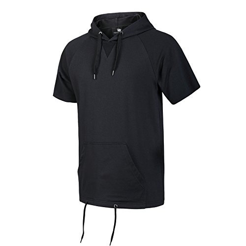 Shanliu Men's T Shirts Summer Casual Short Sleeve Black Shorts with Hat Kangaroo Pocket