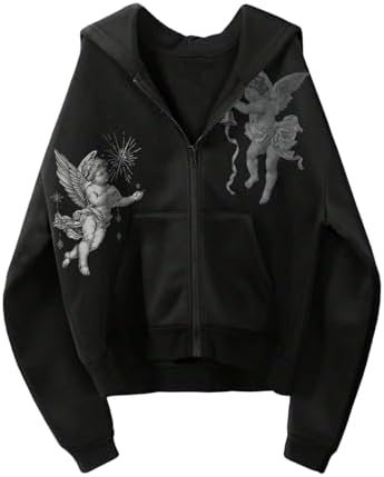 OATSBAS Men's Star Patch Zip Up hoodie for Men Women Graphic